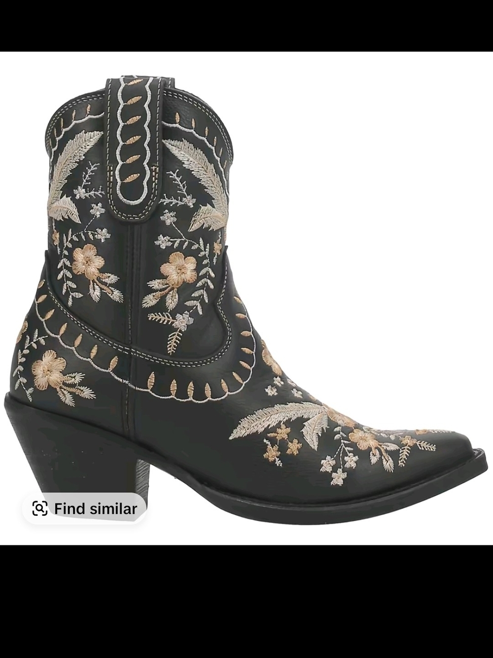 dingo Black Ankle Boot with Gold & Cream Floral Embroidery New In Box
